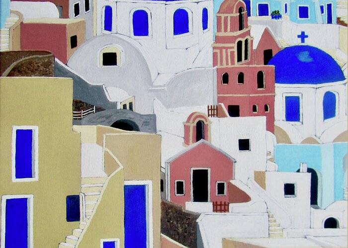 Town Greeting Card featuring the painting Santorini by Stephanie Moore