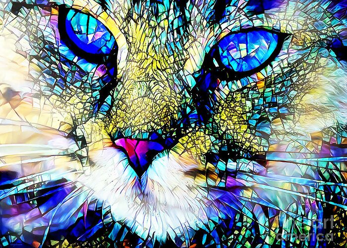 Wingsdomain Greeting Card featuring the photograph Sapphire The Opulent Cat in Contemporary Vibrant Colors 20200926 v3 by Wingsdomain Art and Photography