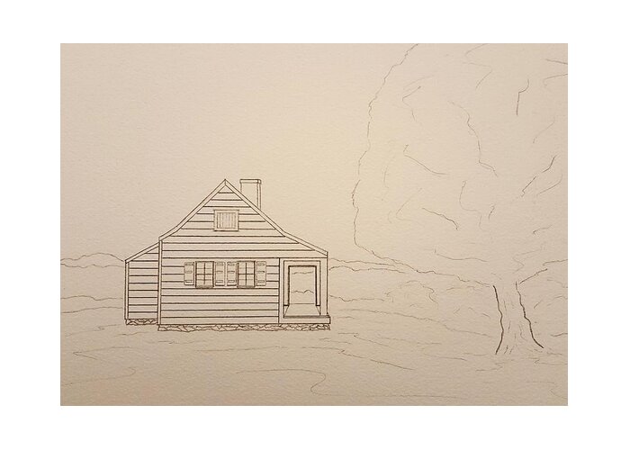 Sketch Greeting Card featuring the drawing Saratoga Farmhouse by John Klobucher