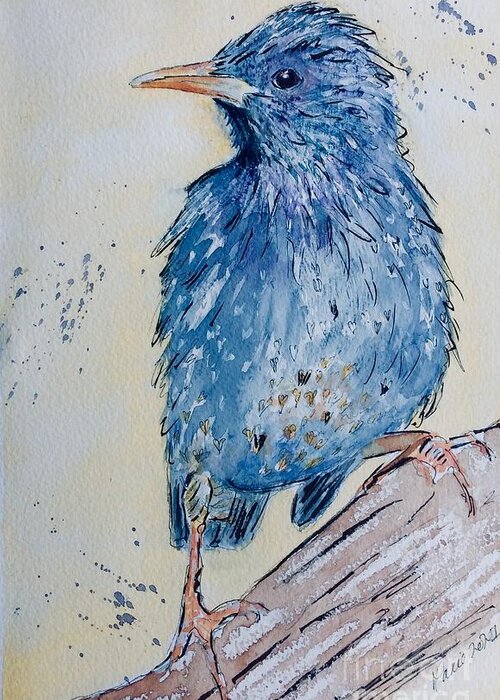 Starling Greeting Card featuring the painting Sassy Starling by Maxie Absell