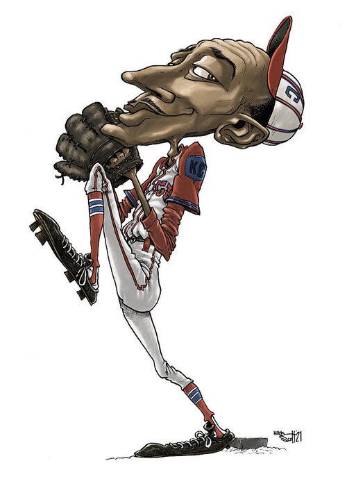 Mikescottdraws Greeting Card featuring the drawing Satchel Paige, color by Mike Scott