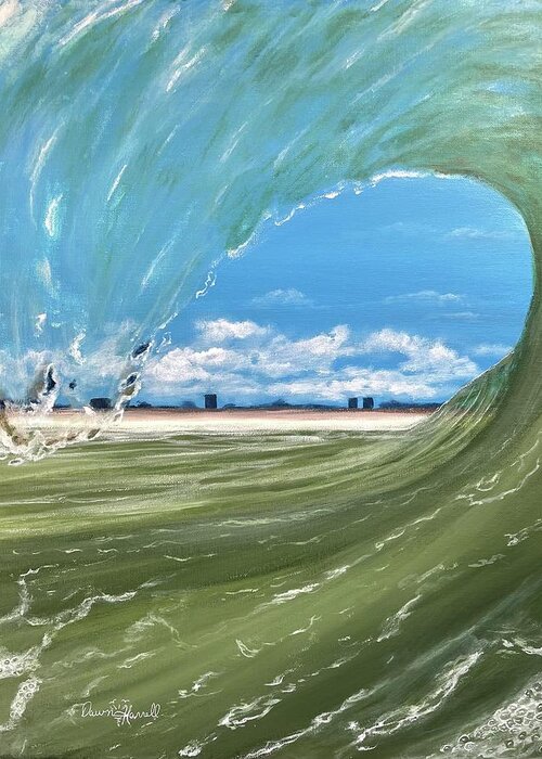 Surf Greeting Card featuring the painting Satellite Breaker by Dawn Harrell
