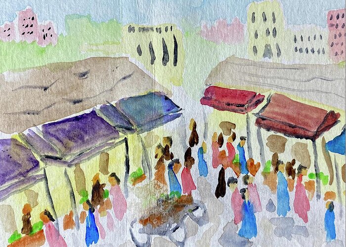 Paris Greeting Card featuring the painting Saturday Market by John Macarthur