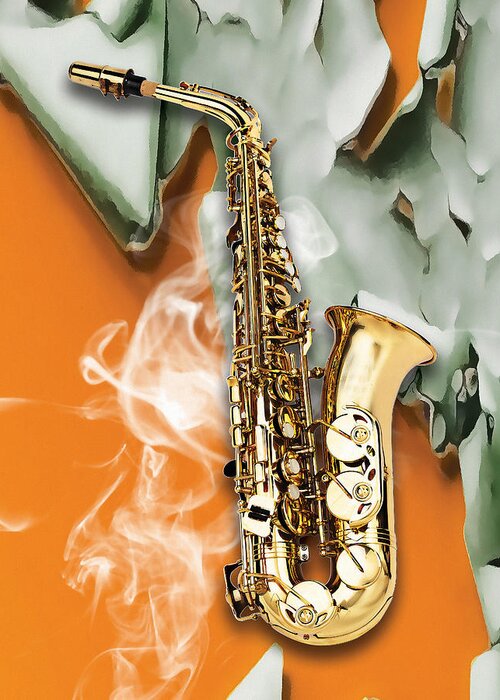 Saxophone Greeting Card featuring the mixed media Sax Dreams by Marvin Blaine