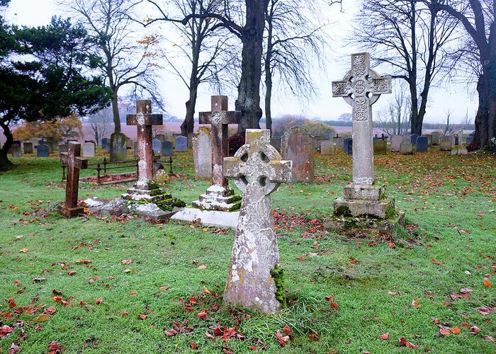 Grave Yard Greeting Card featuring the photograph Scarey Grave Yard With Crosses As Head Stones Photograph by Gill Copeland