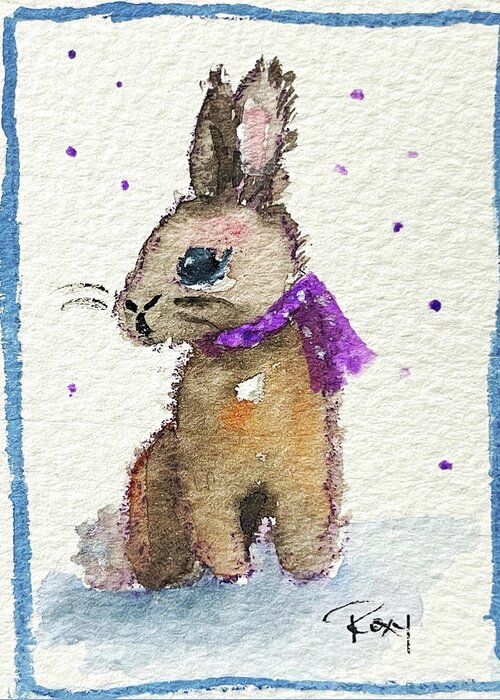 Drunk Bunny Greeting Card featuring the painting Scarf Bunny by Roxy Rich