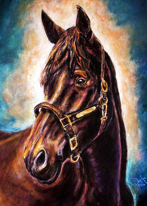Horse Portrait Greeting Card featuring the painting Scarlett Rhapsody by John Bohn