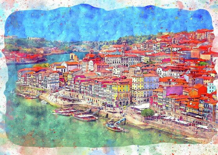 Porto Greeting Card featuring the photograph Scenes of Old Porto Portugal Watercolor by Carol Japp