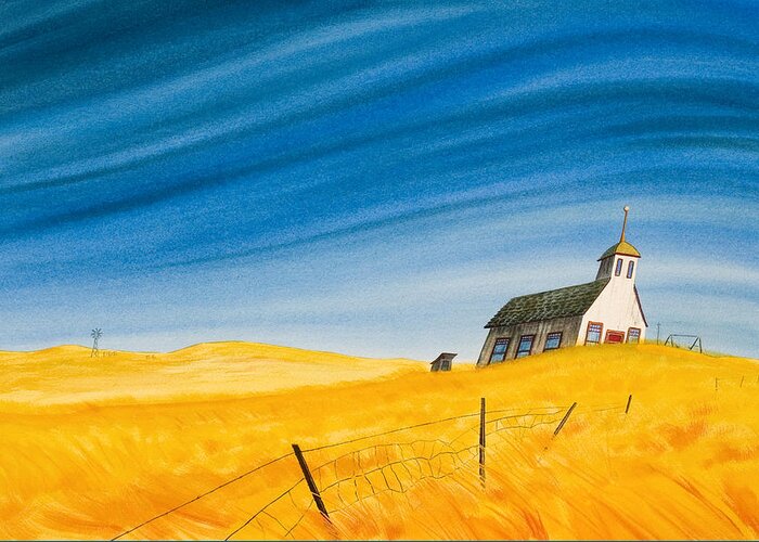 Wheat Field Greeting Card featuring the painting School In The Tallgrass by Scott Kirby