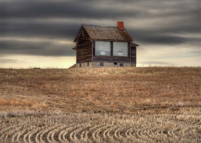 Schoolhouse Greeting Card featuring the photograph Haug School - Abandoned one room schoolhouse near Grenora ND #1 by Peter Herman