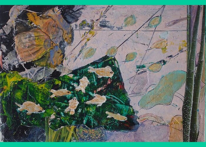 Fish Schools Greeting Card featuring the mixed media Schooling Fish by Suzanne Berthier