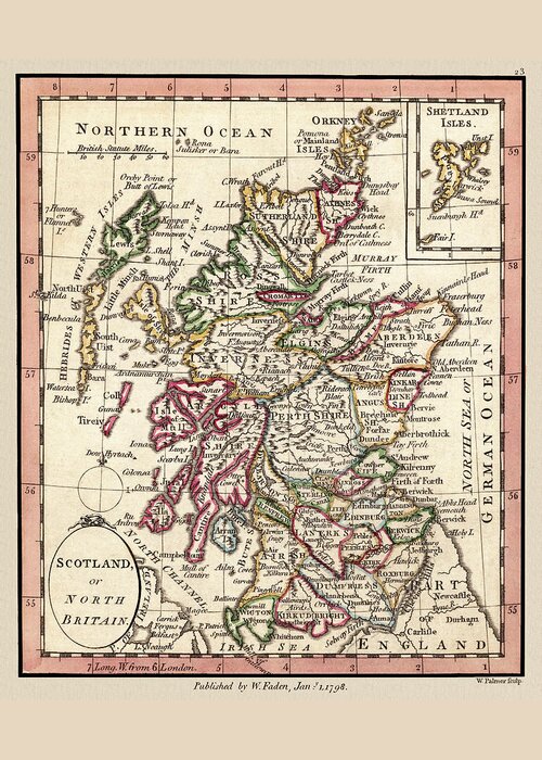 Scotland Greeting Card featuring the photograph Scotland Antique Map 1798 by Phil Cardamone