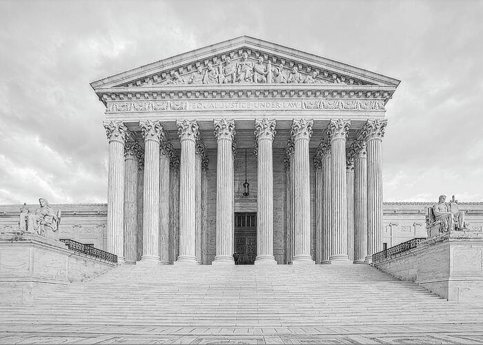 Scotus Greeting Card featuring the photograph SCOTUS Equal Justice BW by Susan Candelario