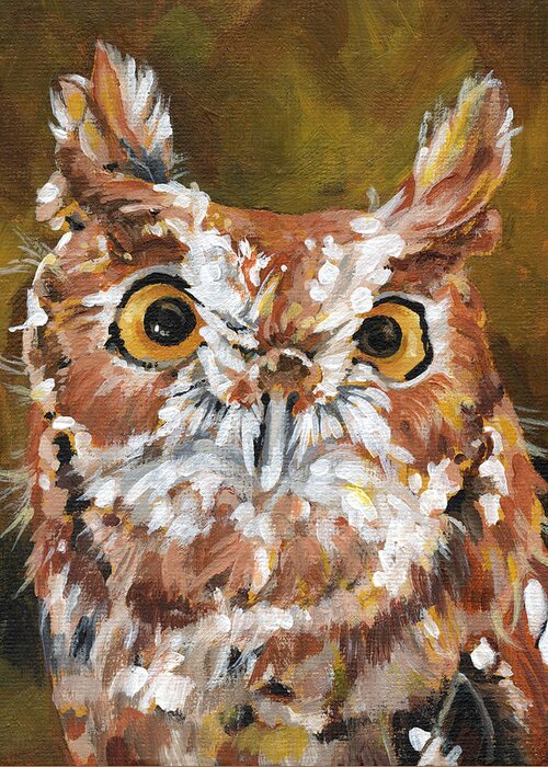 Owl Greeting Card featuring the painting Screech - Owl Painting by Annie Troe