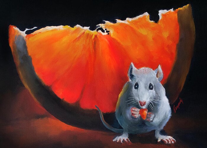Mouse Greeting Card featuring the painting Scrumptious by Anthony Enyedy