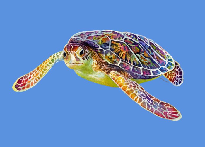 Turtle Greeting Card featuring the painting Sea Turtle 3 - solid background by Hailey E Herrera