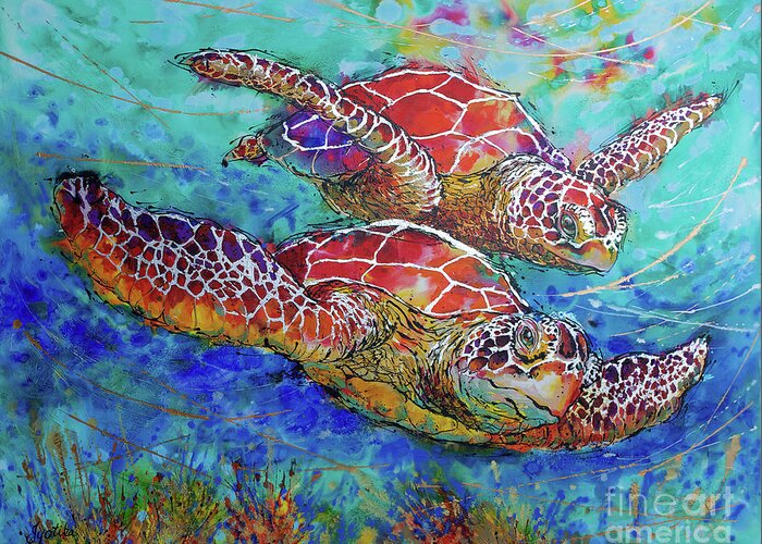  Greeting Card featuring the painting Sea Turtle Buddies II by Jyotika Shroff