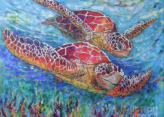  Greeting Card featuring the painting Sea Turtle Buddies III by Jyotika Shroff