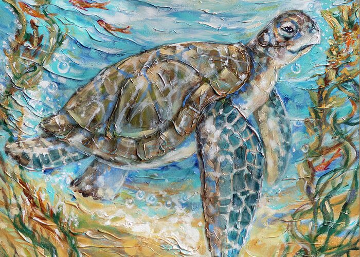 Ocean Greeting Card featuring the painting Sea Turtle Cheer by Linda Olsen