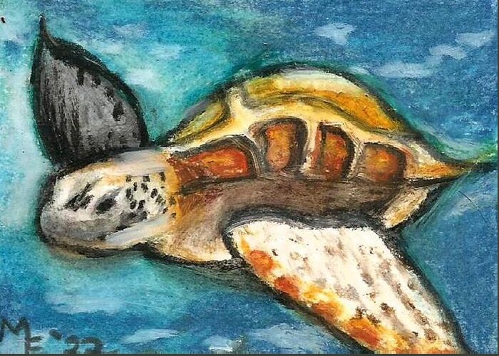 Sea Turtle Greeting Card featuring the painting Sea Turtle by Monica Resinger