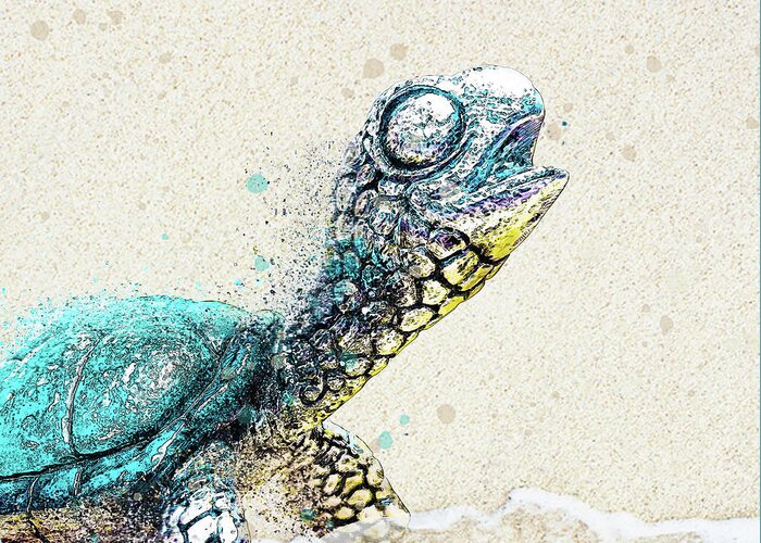 Sea Turtle On Beach Greeting Card featuring the digital art Sea Turtle on the Shore by Pamela Williams