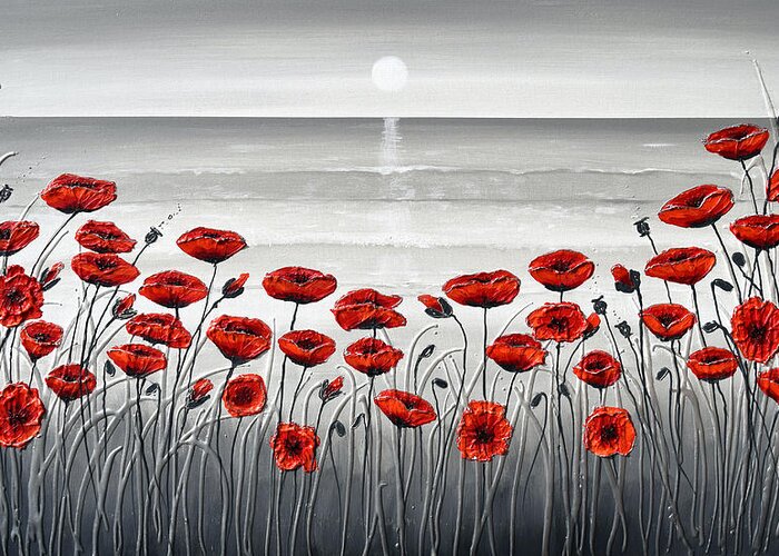 Red Poppies Greeting Card featuring the painting Sea with Red Poppies by Amanda Dagg