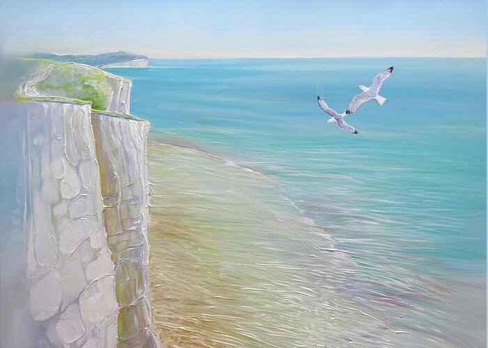 Seaford Greeting Card featuring the painting Seaford Seascape by Gill Bustamante