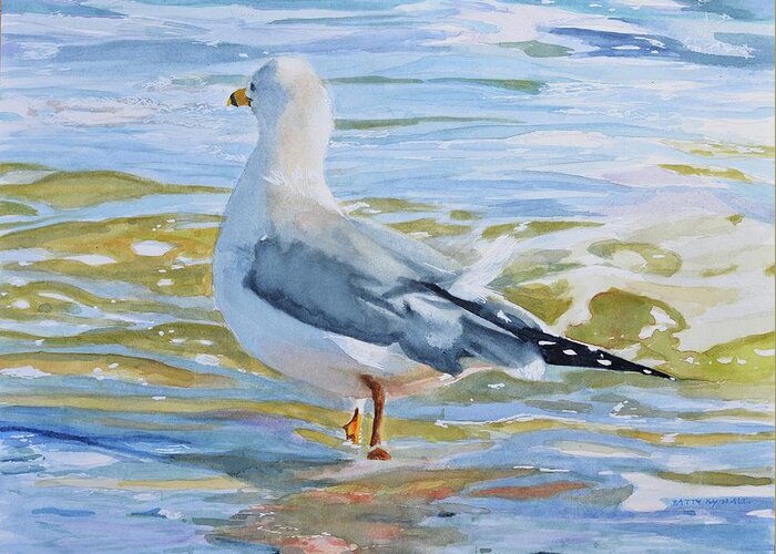 Seagull Greeting Card featuring the painting Seagull Wading by Patty Kay Hall