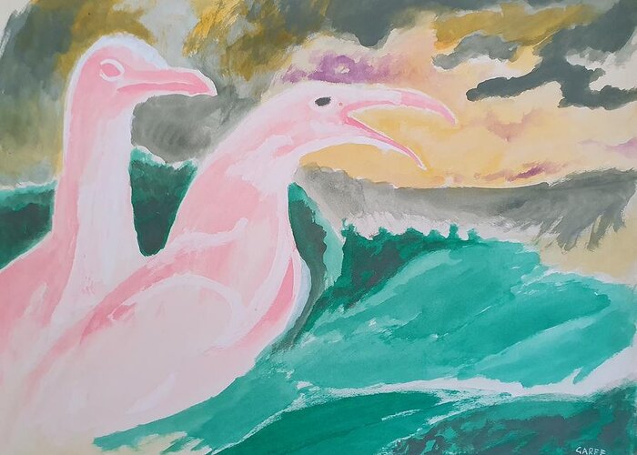 Seagulls Greeting Card featuring the painting Seagulls with Waves by Enrico Garff