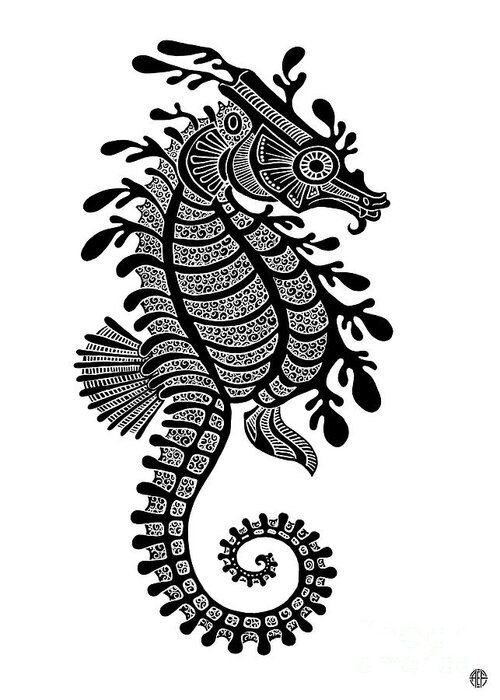 Seahorse Greeting Card featuring the drawing Seahorse Ink 1 by Amy E Fraser