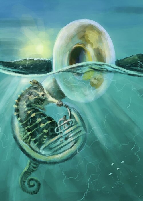 Art For Kids Greeting Card featuring the digital art Seahorse Sousaphone by Larry Whitler