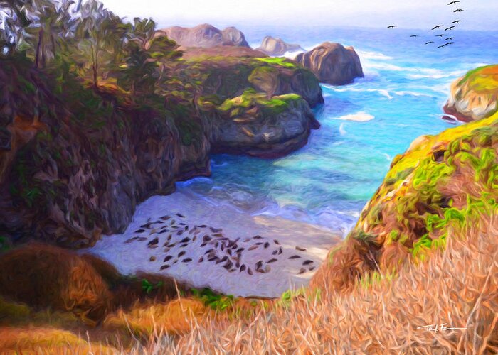 Landscape Greeting Card featuring the painting Seal Beach, Carmel, California by Trask Ferrero