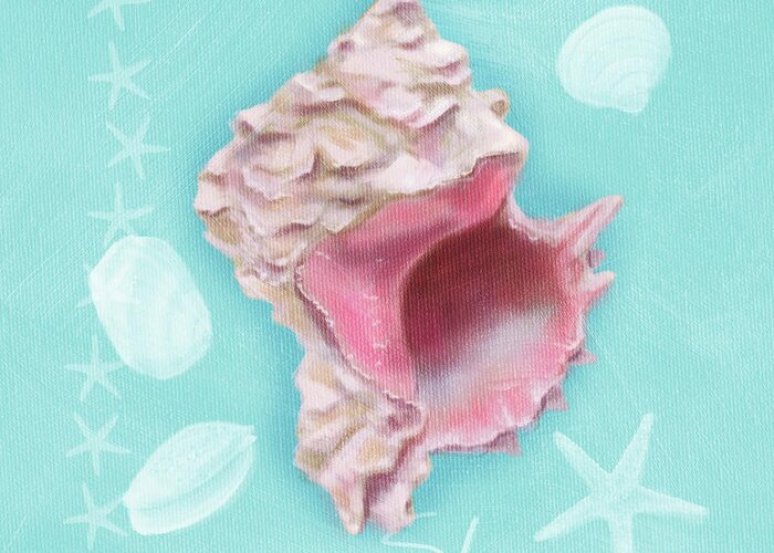 Seashells Greeting Card featuring the painting Seashells on Blue-Shore by Shari Warren