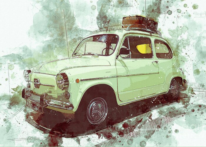 Seat 600 Greeting Card featuring the photograph SEAT 600, Spanish made, classic car by Perry Van Munster