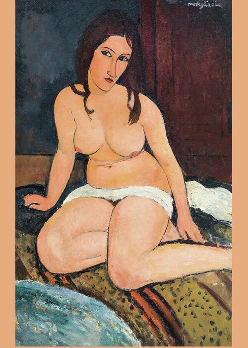 Seated Nude Greeting Card featuring the painting Seated Nude by Amedeo Modigliani 1917 by Modigliani
