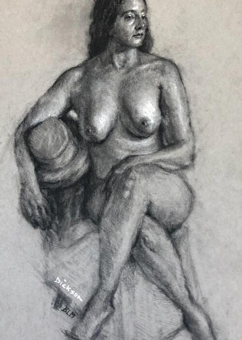 Greeting Card featuring the painting Seated nude by Jeff Dickson