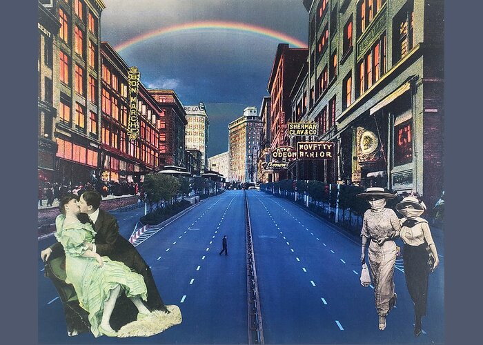 Rainbow Greeting Card featuring the mixed media Seattle 2nd Avenue Essential Needs by Lisa Sheets