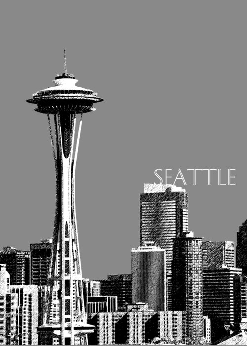 Architecture Greeting Card featuring the digital art Seattle Skyline Space Needle - Pewter by DB Artist