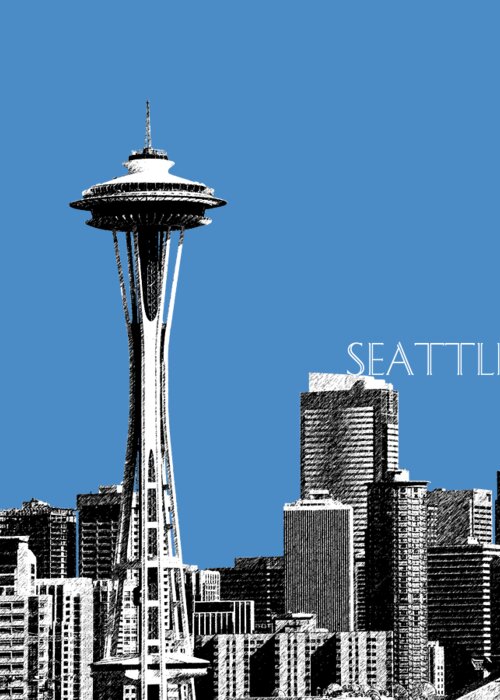Architecture Greeting Card featuring the digital art Seattle Skyline Space Needle - Slate Blue by DB Artist