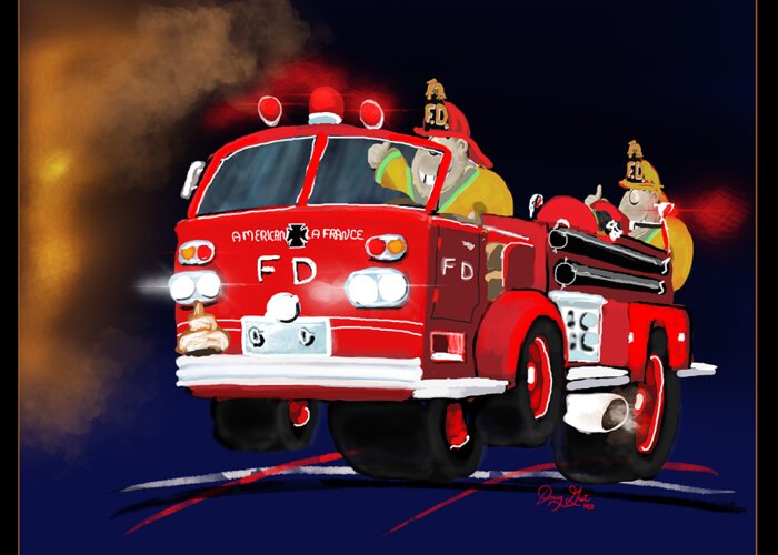 Fire Engine Greeting Card featuring the digital art Second Alarm by Doug Gist