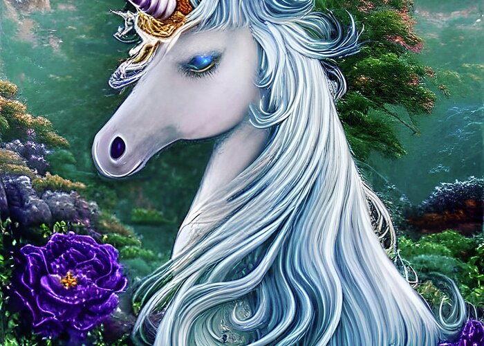 Unicorn Greeting Card featuring the digital art Secret Unicorn Garden by Debra Miller