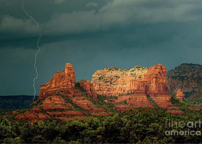 Ligntning Greeting Card featuring the photograph Sedona Monsoon Sunlight 1111 by Kenneth Johnson