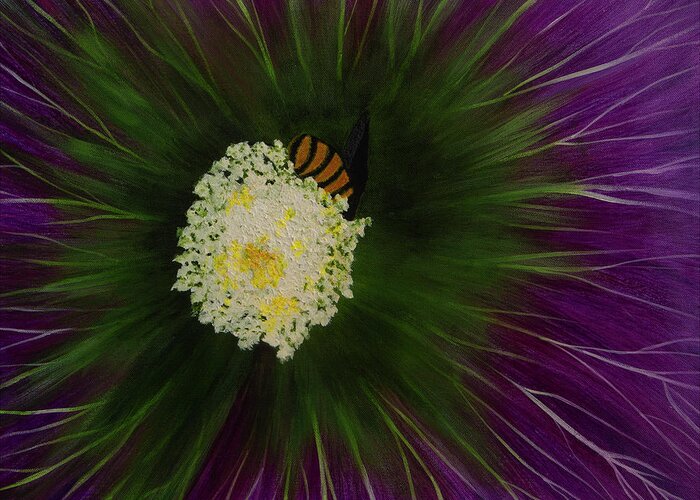 Purple Greeting Card featuring the painting See the Bee? by Donna Manaraze