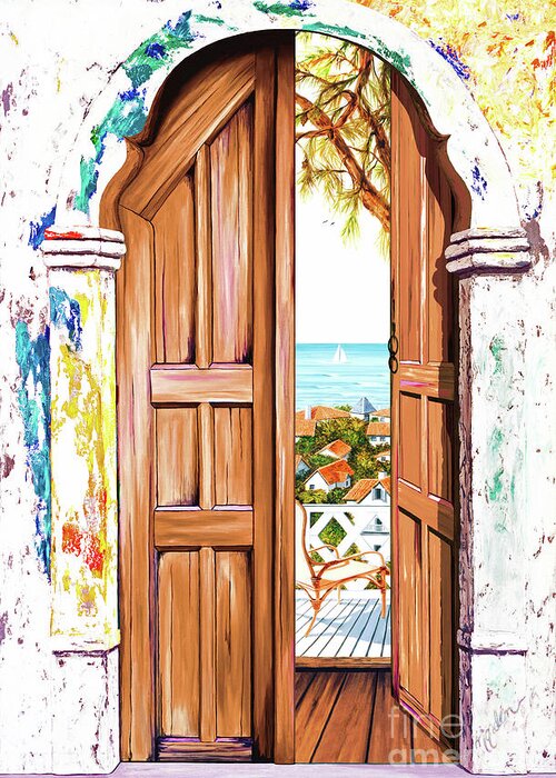 Rivera Greeting Card featuring the painting SEE THROUGH VERANDA VIEW two oil paintings in print by Mary Grden