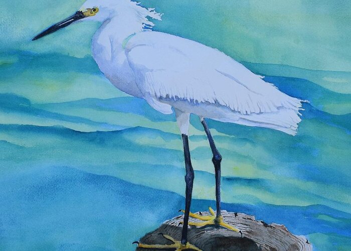 Egret Greeting Card featuring the painting Sentinel by Celene Terry