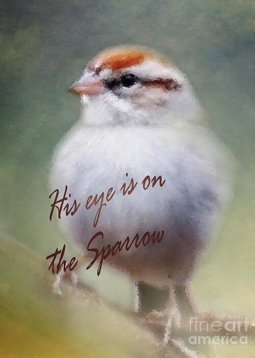 Sparrow Greeting Card featuring the digital art Serendipitous Sparrow - Phrase by Anita Faye