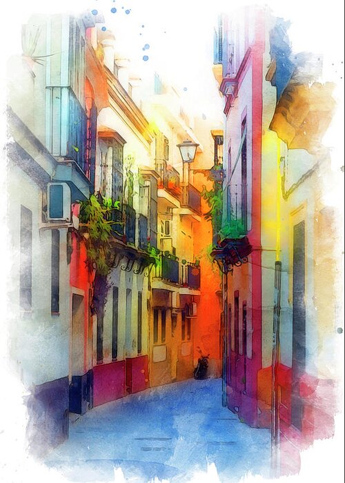 Sevilla Greeting Card featuring the painting Seville, the colorful streets of Spain - 37 by AM FineArtPrints