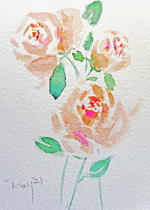 Roses Greeting Card featuring the painting Shabby Peach Roses by Roxy Rich