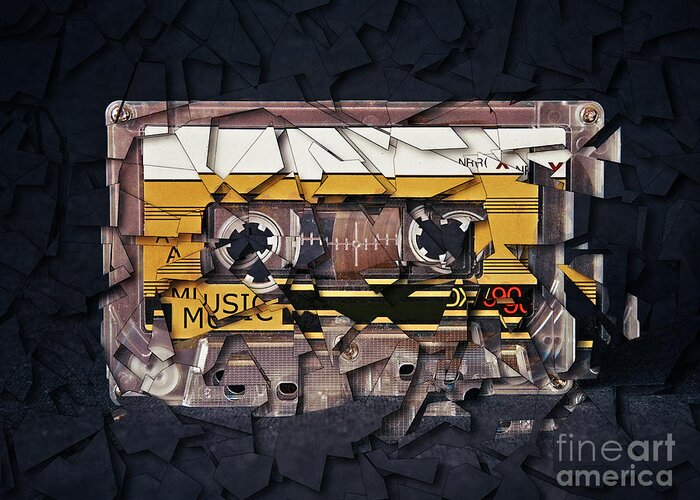 Cassette Greeting Card featuring the digital art Shattered Cassette Tape by Phil Perkins