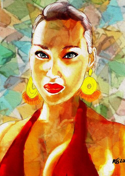 Portrait Greeting Card featuring the digital art She Is The Sun by Michael Kallstrom